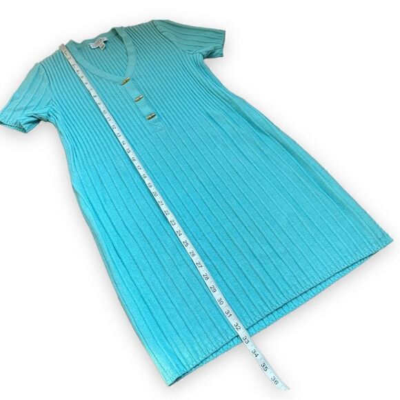 ST. John Sport Blue Green Ribbed Stretch Knit Short Sleeve Dress Dress | Small - Picture 10 of 15